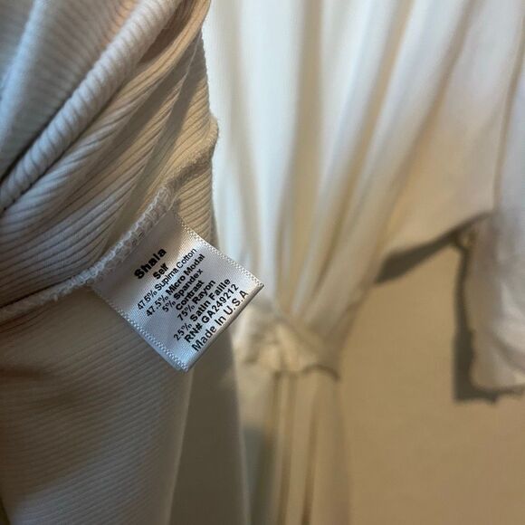 PJ Harlow Egg Nog Ribbed Knit Satin Trim Short Shala Robe Women's Size XS/S - Picture 7 of 9